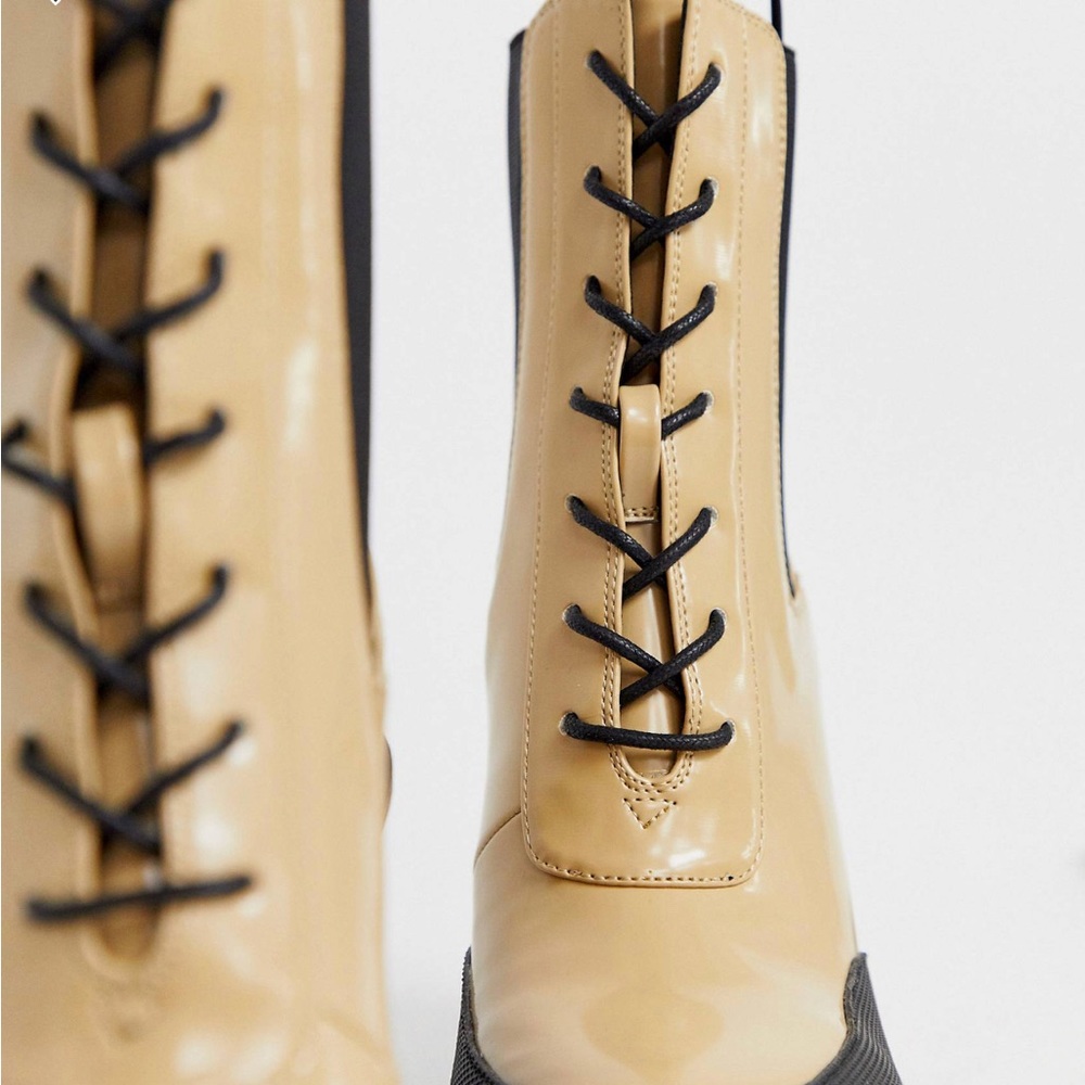 ASOS DESIGN Ellen chunky lace up boots in beige - Picture 3 of 8
